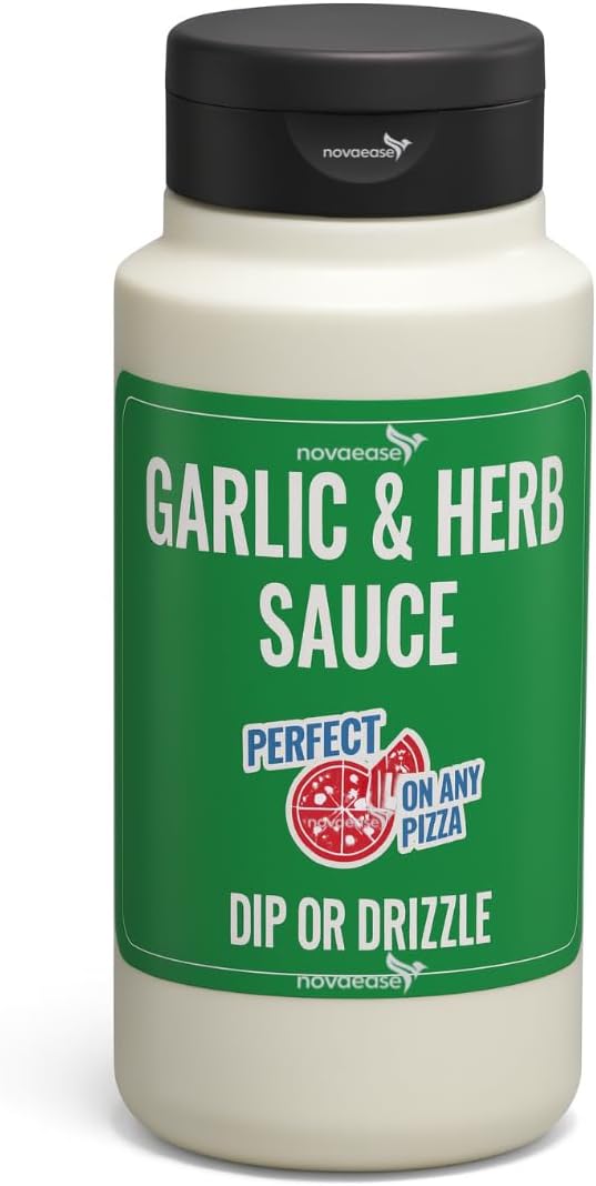 Novaease Garlic & Herb Sauce Dip or Drizzle 930ml, Creamy Saucy Delicious Garlic Herb Sauce for Pizza, Kebab, Burgers, Fries, Salad, Sandwiches