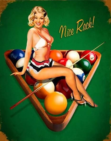 Apular Nice Rack Billiards Pool Table Sexy Girl Poster,12 * 8 Inches Vintage Funny Poster Wall Decor Art Gift Retro Picture Metal Sign