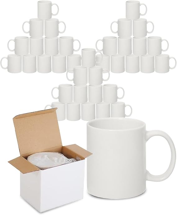 Gift Hub Sublimation Blank Ceramic Coffee Mugs, Set of 36, White, 11oz