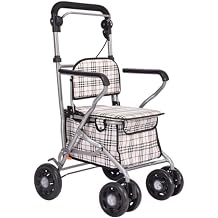 Multi-Function Shopping Trolleys Kitchen Storage Utility-Carts Folding Four-Wheel with Padded Seat Height Adjustable Shopping Cart Elderly Walking Assist Carts Silver 55X50Cm
