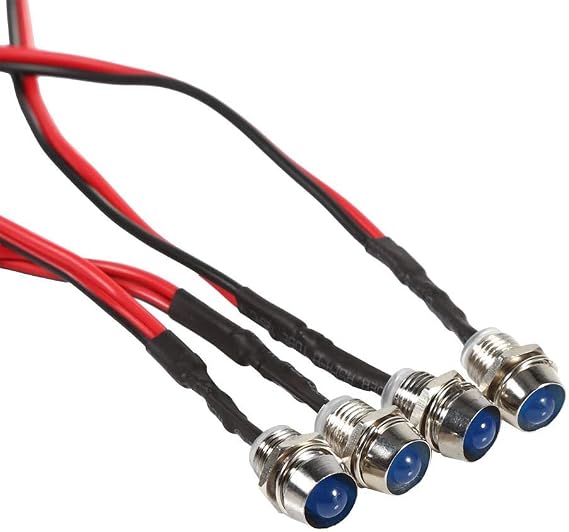 Keenso Warning Light Indicator Lamp, 8mm 4 Pcs 12V, Blue