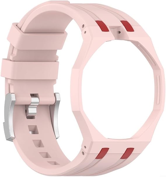 Soft Silicone Replacement Wristband Compatible With For Swatch X And Ap Royal Oak Watches Adjustable Comfortable Sport Strap Black Color(Pink)
