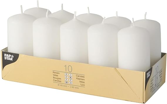 Papstar 17915 Pillar Candles Set of 10 40 x 90 mm White [Energy Class A+]