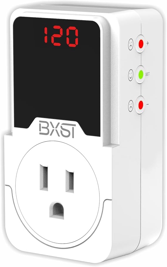 BXST 140J Surge Protector Voltage Protector One Outlet Plug Surge Protector for Refrigerator/Air-Conditioner/Fridge Home/Office/Travel Portable LED Adjustable buttons120V