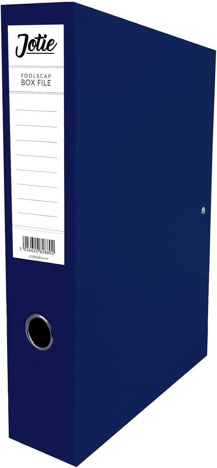 Box File with Lock Spring Ring Pull & Catch Glossy Finish 75mm Spine Ideal Document Organiser for Office School Paperwork Storage Foolscap Box Files Navy Blue
