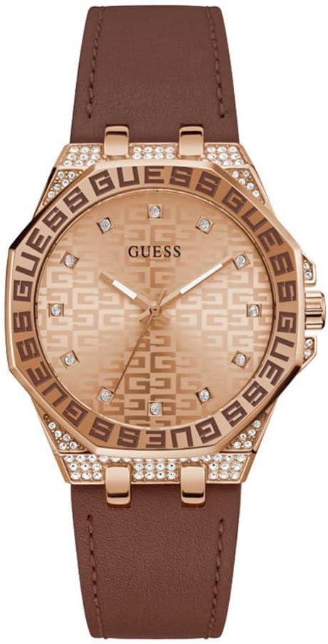 Guess Ladies 38mm Watch - Brown Strap Rose Gold Dial Rose Gold Tone Case