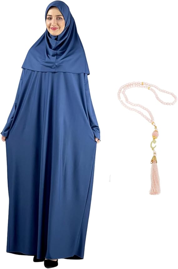 Women Prayer Clothes With Hijab Muslim Outfits Long Robe Abaya Turkish Islamic Dresses Dubai Kaftan With Rosary