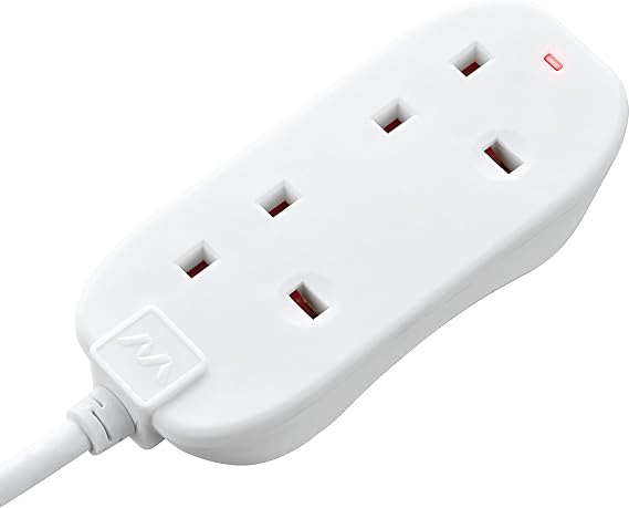 Masterplug Two Socket Double Extension Lead, 10 Metre Cable, Power LED Indicator, Unswitched, 2-Way Plug Extension Cable, Power Strip, Basic Power, White, 13A, 2G, 10m, BTN10N
