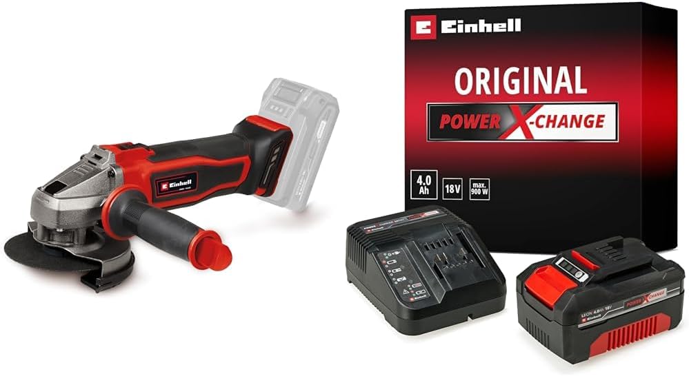 Einhell TE-AG 18/125-2 Li - Solo, Akülü Avuç Taşlama + Einhell 18V 4,0 Ah PXC Starter Kit, Akü & Şarj Cihazı