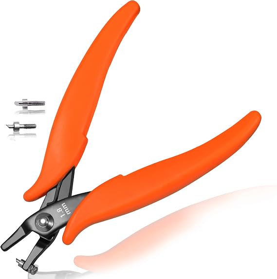 LEONTOOL メタルホールパンチプライヤー 5.5インチ 小型ラウンドホールパンチプライヤー 交換ピン2個 ジュエリー製作用 1.8mm クリーンホール ジュエリーツール PVCハンドル付き ハンドクラフト作業 DIY ハンドツール