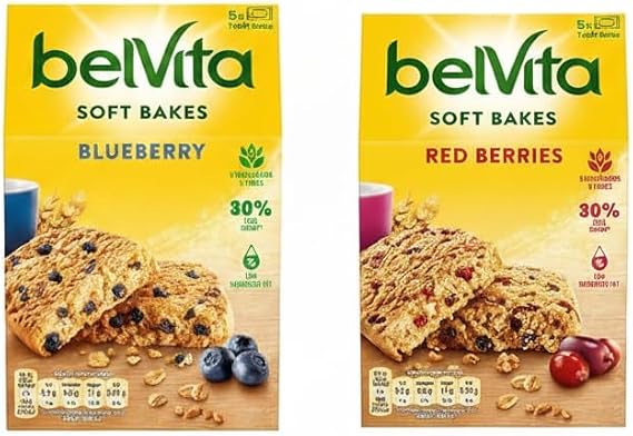 Belvita Berry Soft Bakes Bundle, Blueberry & Red Berries Biscuits 10 x 50 g