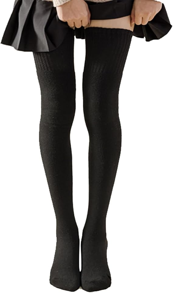 80cm Extra Long Black Thigh High Socks, Thigh Highs Over The Knee Scrunch Socks for Womens Girls Leg Warmer Stockings Boot Sock