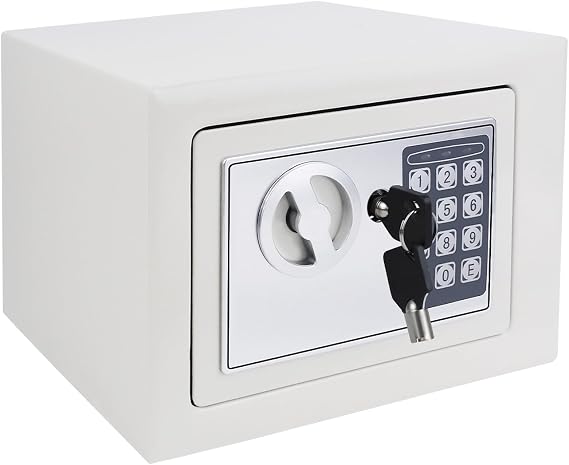 Fireproof Steel Safe Security Home Office Money Cash Waterproof Safety Box with Digital Keypad and Key 4.6L White