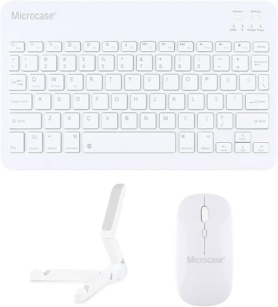 Microcase Apple iPad A16 11. Nesil (2025) ile uyumlu Türkçe Bluetooth Klavye+Mouse+Tablet Standı Beyaz AL5166