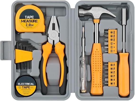 Septpenta Home DIY Tool Kit, Including 24 Kinds of Commonly Used Tools, Multi Functional Home Tool Kit, Including Office College Maintenance Essential Tools, Yellow
