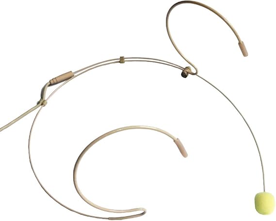 Beige Pro Headworn Dual Earhook Headset Microphone Mic for AKG/Shure/Sennheiser Wireless Bodypack Transmitter (3.5mm Mono Locking Jack-Sennheiser)