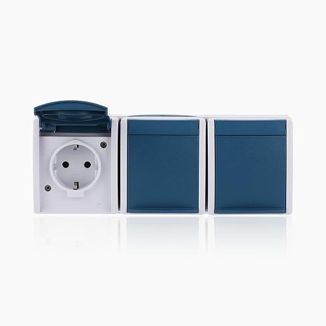 Busch-Jaeger 2300/3EW Schucko Socket 3-Way Grey/Blue-Green 2300/3 EW 53