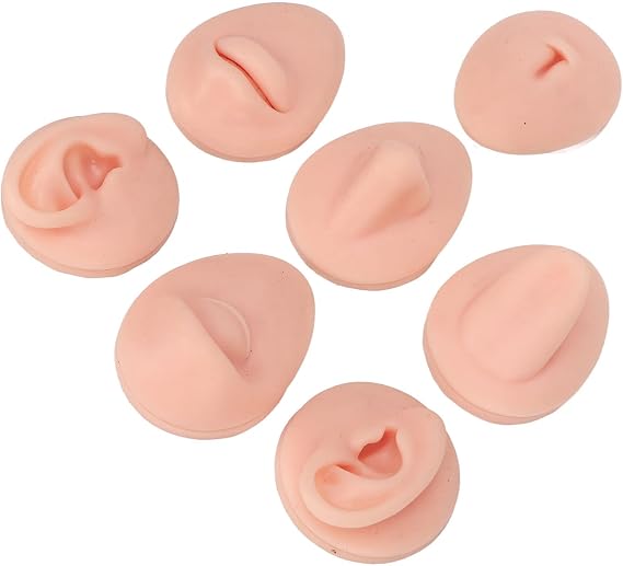 Body Piercing Practice Model Silicone Nose Simulation Belly Button Model Set Tongue Mouth Display Accessories Ear for Jewelry Store Teaching, Silicone Body Parts for Piercing