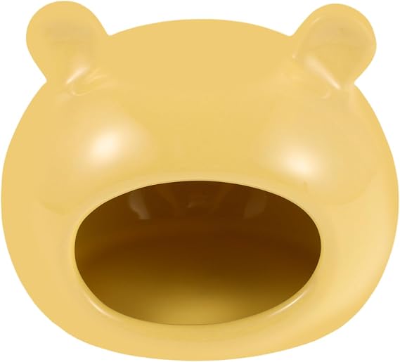 FRCOLOR Ceramic Hamster Hideout Cooling Summer Shelter for Small Animals Cute Animal-Shaped Nest Hideaway Cave for Hamsters, Gerbils & Sugar Gliders (Yellow)
