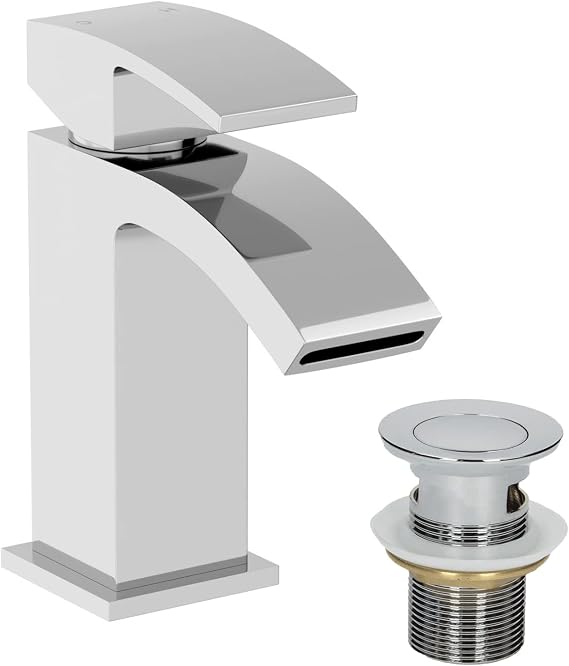 Osmo Bathroom Basin Sink Mixer Tap with Waste Modern Mono Round Single Lever Handle Faucet for Sinks, Chrome