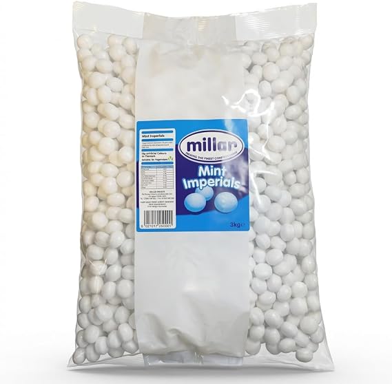 Millar Mint Imperials 3kg Bulk Bag - Traditional Peppermint Sweets - Refreshing Hard Mint Balls - Professionally Packed for Freshness - Great for Sharing Bowls and Parties