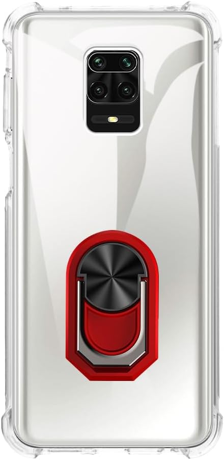 Redmi Note 9Sと互換性がある ケース＆リングホルダー - クリア+レッドリング
