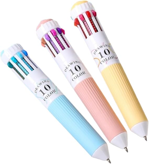 3 Pcs Cartoon Multicolor Pens 10 Colors 1 Writing Pen Retractable Color Ballpoint Pen Coding Note Taking School Supplies Change Pen