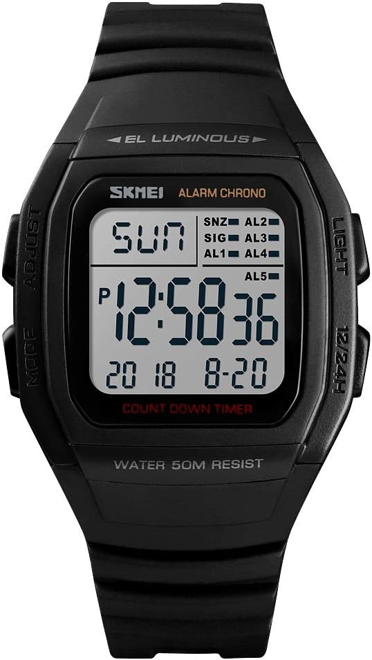 SKMEI Men's Square Digital Watch, Classic Multi-Function Waterproof Stopwatch Countdown Alarm Watch for Men