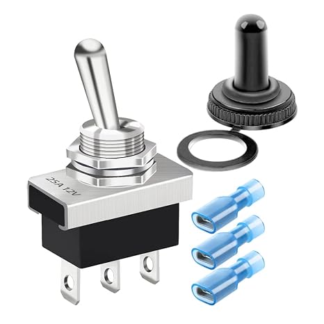 Gebildet Metal On/Off/On Toggle Switch 25A 12VDC/15A 24VDC/10A 250VAC/ 15A 125VAC SPDT 3Pin 3Position Rocker Switch with Waterproof Cover for Car KN3D-103