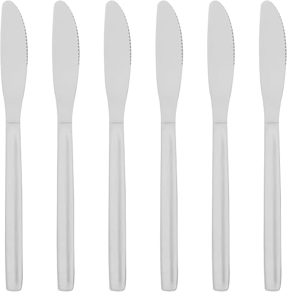Argon Tableware Stainless Steel Dinner Knives - Pack of 6 - Silver Dining Knives High Polished Flatware Metal Butter Knife Dishwasher Safe 12-Piece Table Knives Cutlery Set