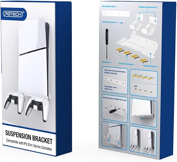 Console Wall Mount Bracket For PS5 Slim, Wall Mount Bracket with Controller Holder Wall Bracket Console Vertical Stand Holder