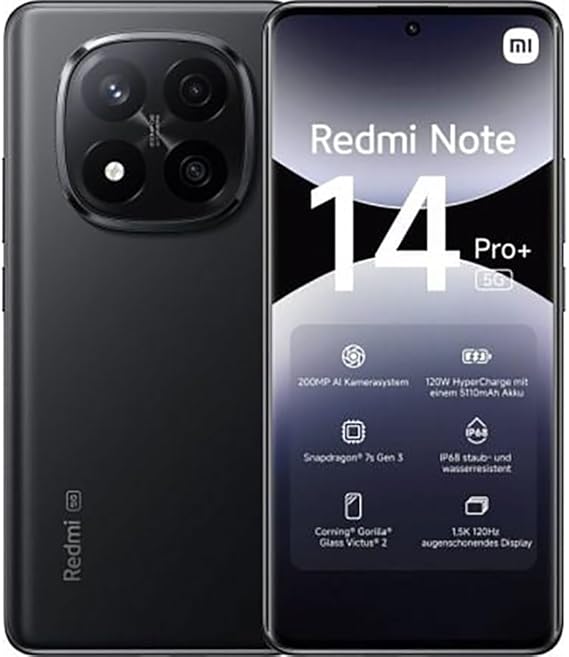 Xiaomi Redmi Note 14 PRO+, 5G, 8+256GB, Global Version, Multi-language, Japanese Compatible, Smartphone Unit, 6.67-inch AMOLED, Black