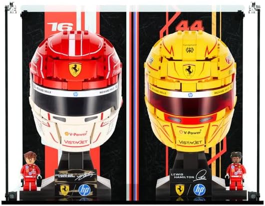 Display Case Compatible with LEGO 43014 & 43022 Scuderia Ferrari F1 Hamilton & Leclerc Helmets - Display Case, (Printed Back Panel)