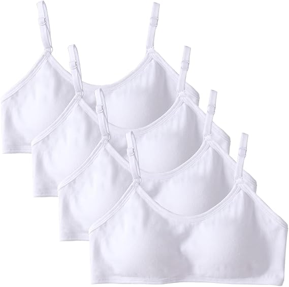 4 Pack Girls Sports Bra Training Bras Underwear with Fixed Bust Pad and Adjustable Strap Teenage Girls Crop Top for Kids 10-18 Years