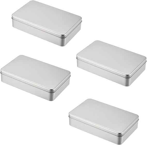 4 Pack Metal Tin Box, 18 x 11 x 4 cm Large Rectangular Empty Tin Box Containers with Lids, Metal Storage Case for Home Organizer, Candles, Gifts, Car Keys, Crafts Storage
