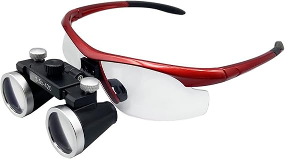 Dental Loupes with Light, Portable Optical Magnifying Glasses Medical Binocular Magnifier for Laboratory Loupe Magnification Glasses with Optical Lens for Dentist (Color : Red, Size : 3.5X)