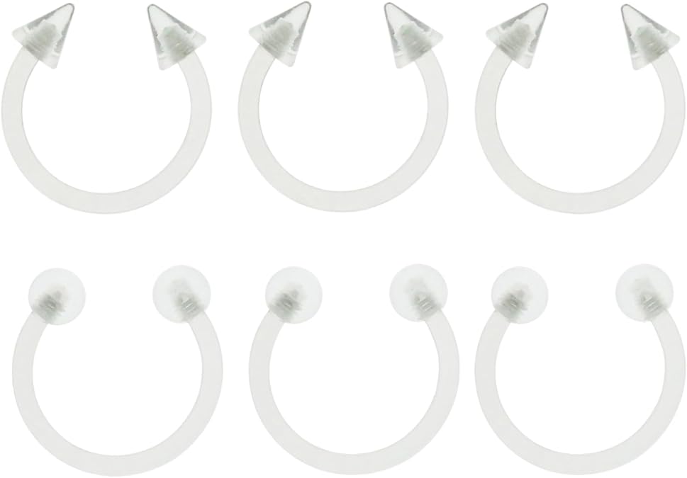 16G 10mm クリアアクリルセプタムリング 馬蹄鼻ピアスリテーナー インビジブルバイオフレックスジュエリー 6個 JE086