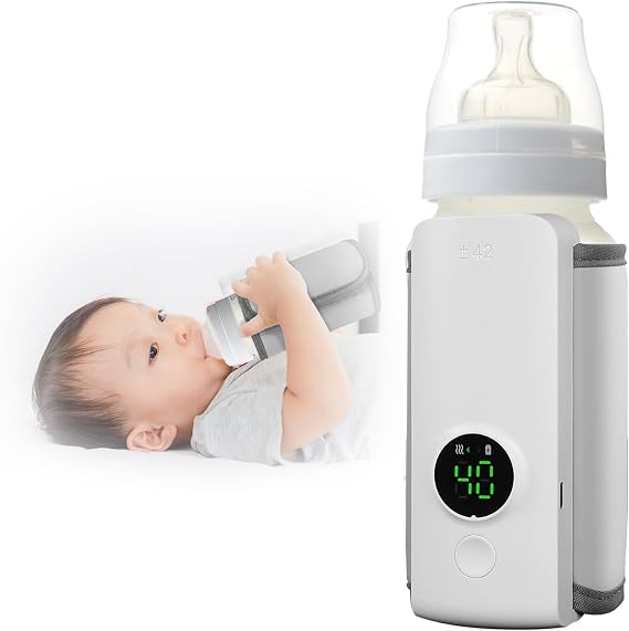 Portable Bottle Warmer for Travel, Baby Bottle Warmer On The Go, Fast Heating, Temperature Digital Display, USB Car Travel Bottle Warmer for Breastmilk and Formula