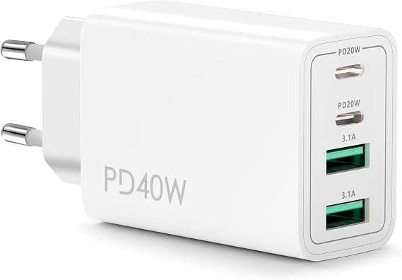 USB C Charger 40 W 4 Ports Multiple Charger with USB-C and USB-A PD Power Adapter Quick Charger USB Power Supply for iPhone 16 15 14 13 12 11 Pro Max SE 8 iPad Pixel Mobile Phone Plug Charger