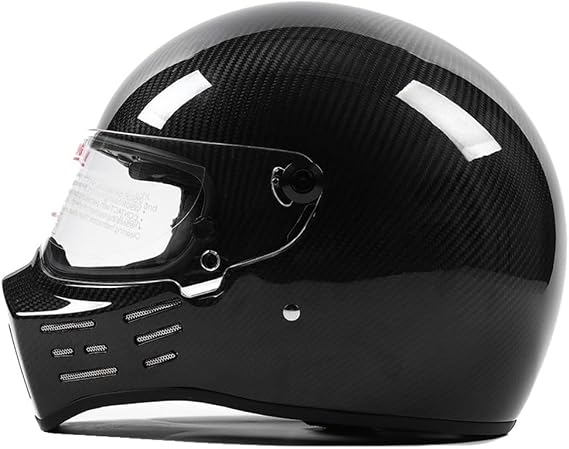 Vintage Motorcycle Full Face Helmet, Carbon Fiber Motocross Helmet, Motorbike Scooter Retro Classic Crash Racing Rally Touring ECE Approved Helmet A,Large