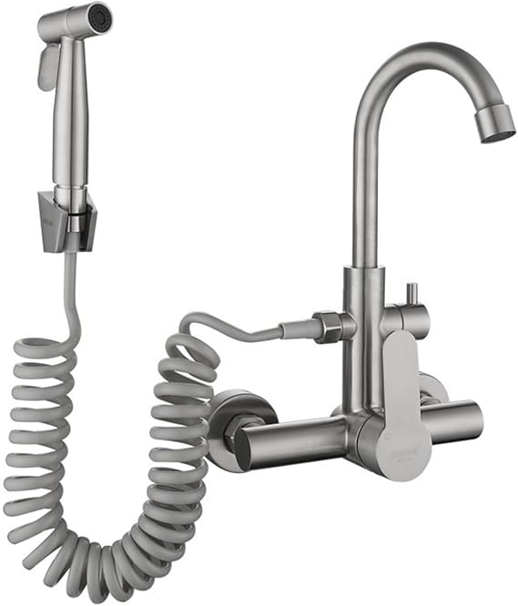 XJTNLB Kitchen Tap Pull Out Spray Kitchen Tap Wall Mounted Kitchen Taps Mixer Single Handle Kitchen Faucet Tap, Single Mode