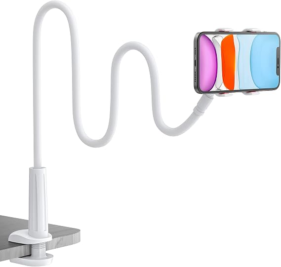 Gooseneck Phone Holder for Bed, Flexible Lazy Arm Cell Phone Stand Holder 360 Adjustable Clamp Bracket Mount Desk for iPhone 16 15 14 13 12 11 Pro Max Plus, Mini, Xs XR, Samsung