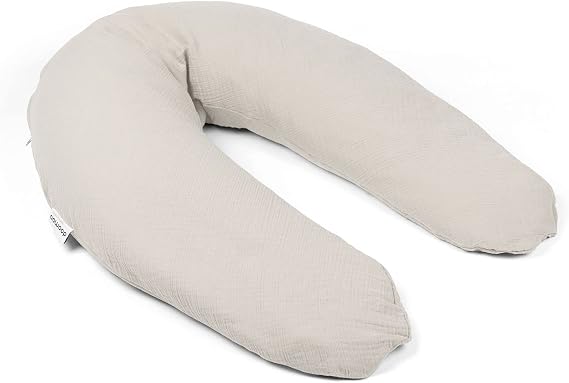 Doomoo Comfy Big Pregnancy Pillow - Adaptable for Breastfeeding, Maternity Pillow for Support, Elongated Shape, Organic Cotton - Tetra Almond