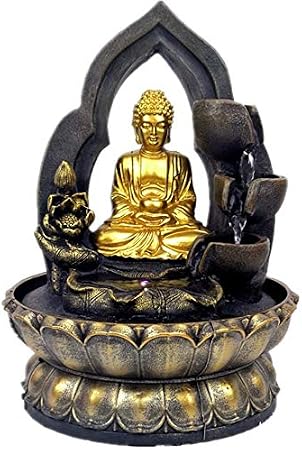 Buddha Tabletop Waterfall Fountain Fengshui Meditation Relaxing Indoor Decoration, Zen Fountain for Home, Office, Bedroom Decoration(Gold)