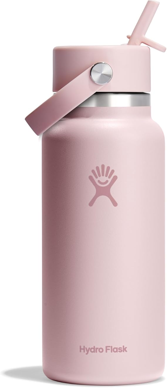 HYDRO FLASK - Wide Mouth Water Bottle 946 ml (32 oz) - Vacuum Insulated Stainless Steel Water Bottle with Flex Straw Cap - Trillium, Pink
