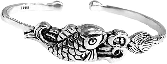 Silver bracelet,jewellery,Ladies 925 Silver Bracelet Vintage Adjustable Cuff Bangle Hand Carve Fish Chinese Bracelets Birthday Gifts For Sisters Friend Couples Mom