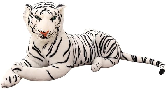 Stuffed Animals-Tiger 65cm (including tail size), large plush toy tiger, stuffed animal cat, suitable for jungle theme, decoration, cuddling, gift for boys and girls! (white)