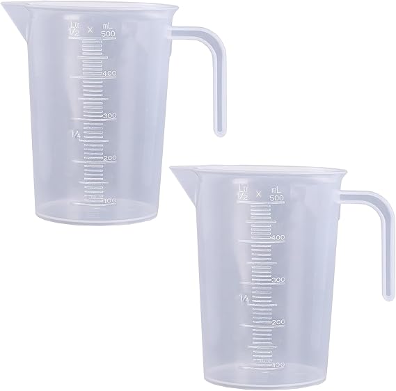 2pcs 500ml Graduated Beaker Clear Plastic Measuring Cup Plastic Jug with Measuring Scale & Easy Pour for Baking Lab Kitchen Measure Tool