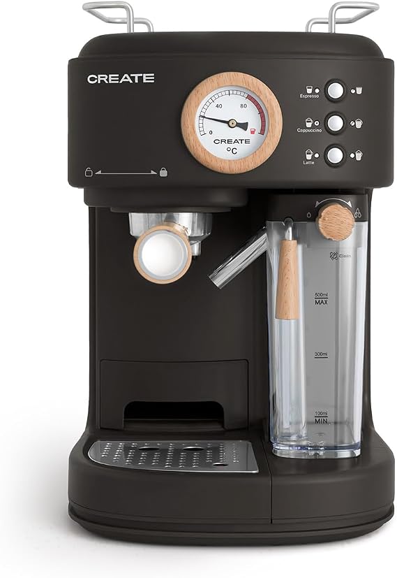 CREATE / THERA RETRO PRO/Semi-automatic Express Coffee Maker Black/20 bar, milk tank, drip tray, two outlets, capacity 1.5l, for ground coffee, 1250W