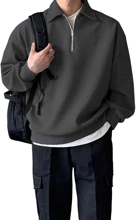 GENIUS STORE Erkek Polo Yaka Oversize Sweatshirt Yarım Fermuar Sweatshirt OVERSIZE-SWEATSHIRT